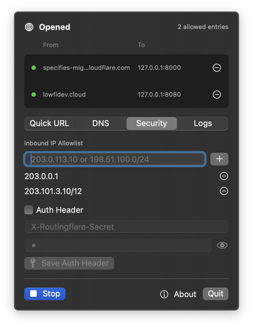 Security allowlist screenshot
